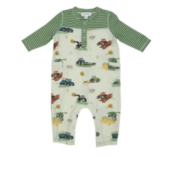 Angel Dear Farm Machines bamboo contrast sleeve romper 12 - 18 Mos - Picture 2 of 5